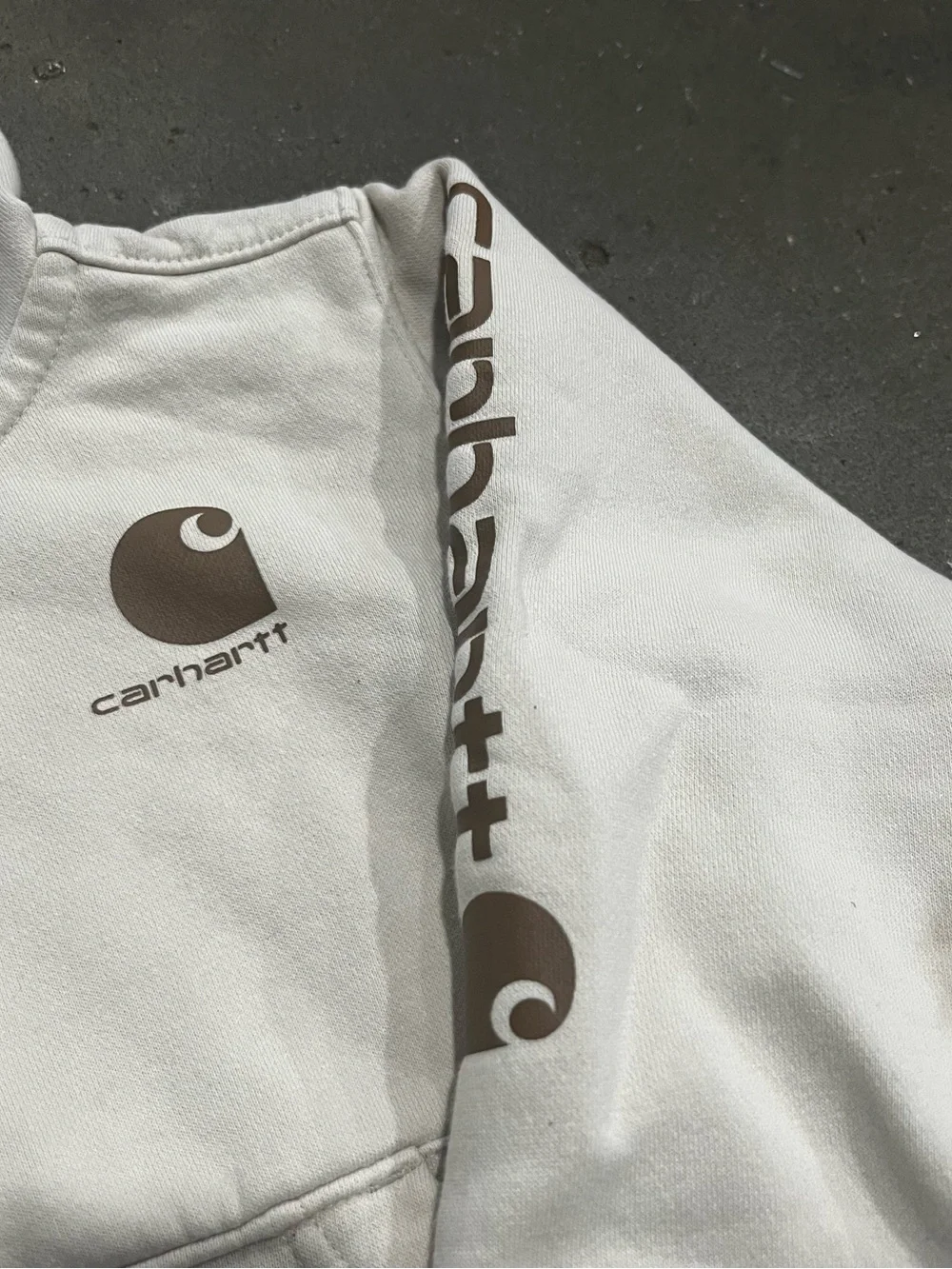Carhartt Kids Cream Half-Zip Hoodie with Logo Sleeve